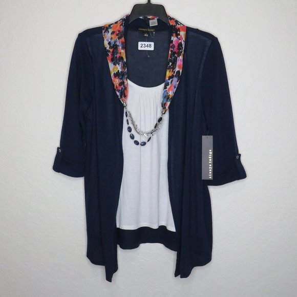 Always Indigo* Women's Long Tabbed Sleeve Boat Neck Scarf Cardigan/Blouse~ Large - Picture 3 of 11